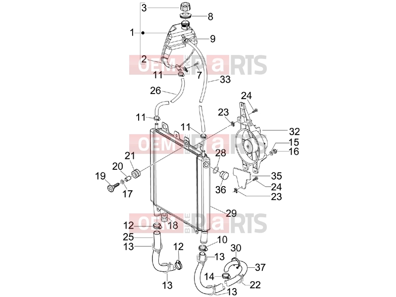 Frame - Plastic parts - Coachwork » Cooling system - Piaggio Beverly 250 2007