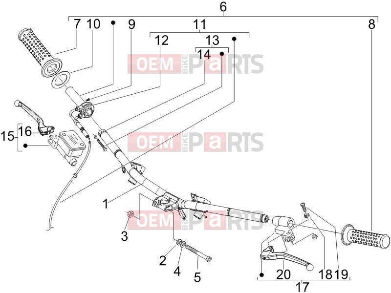 Handlebars/Steering » Handlebars - Master cil. - Piaggio Fly 100 2008