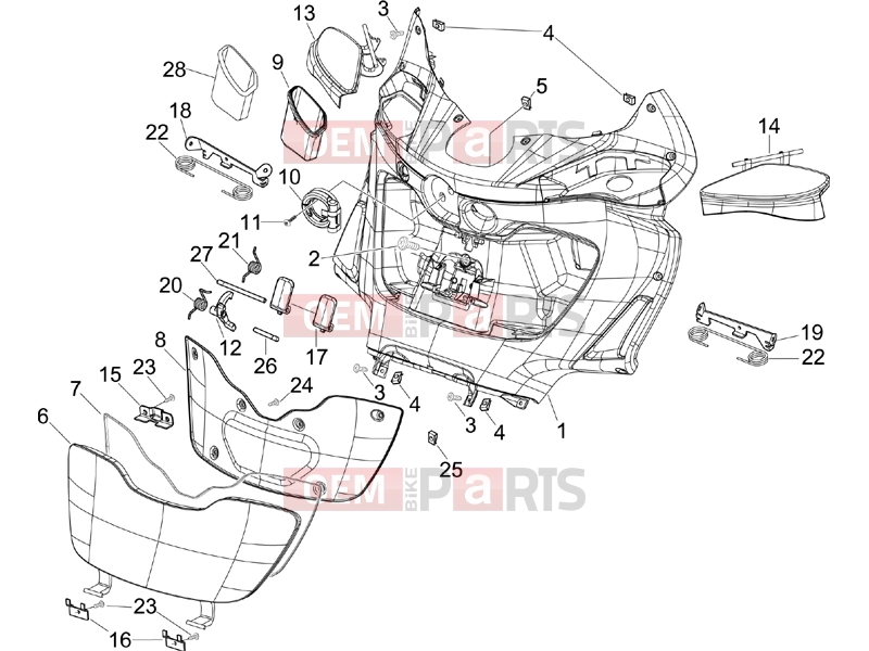 Frame - Plastic parts - Coachwork » Front glove-box - Knee-guard panel - Piaggio X9 500 Evolution 2007
