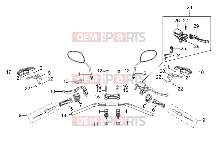 Frame » Handlebar assembly - Derbi ETX 150 2017