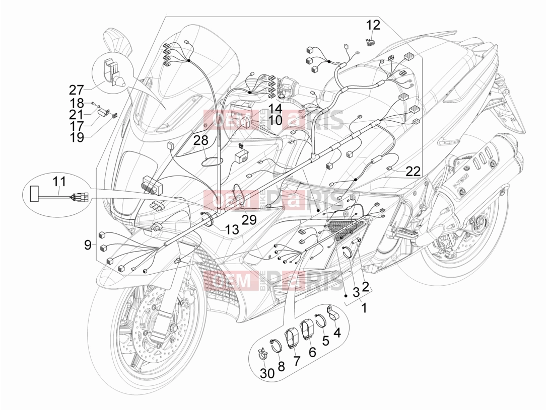 Electrical system » Main cable harness - Gilera GP 800 2007