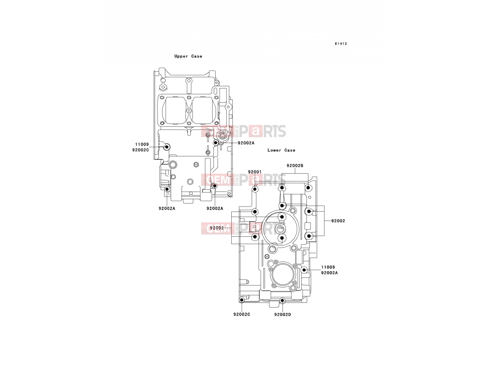 Crankcase Bolt Pattern - Kawasaki EL250 (EL250-E2) 1992