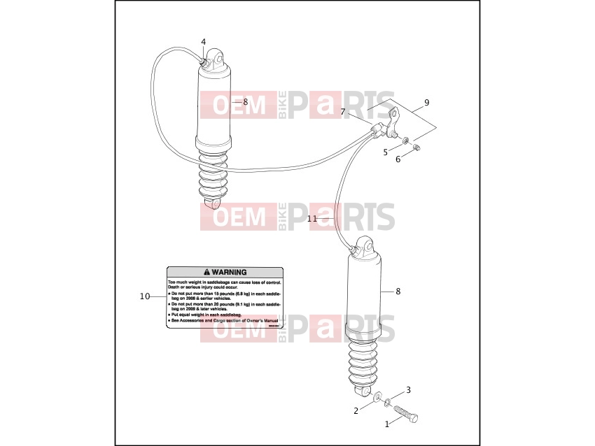 Harley-Davidson 2003 TOURING ELECTRA GLIDE STANDARD  - FLHT REAR SHOCK ABSORBERS & AIR SUSPENSION SYSTEM