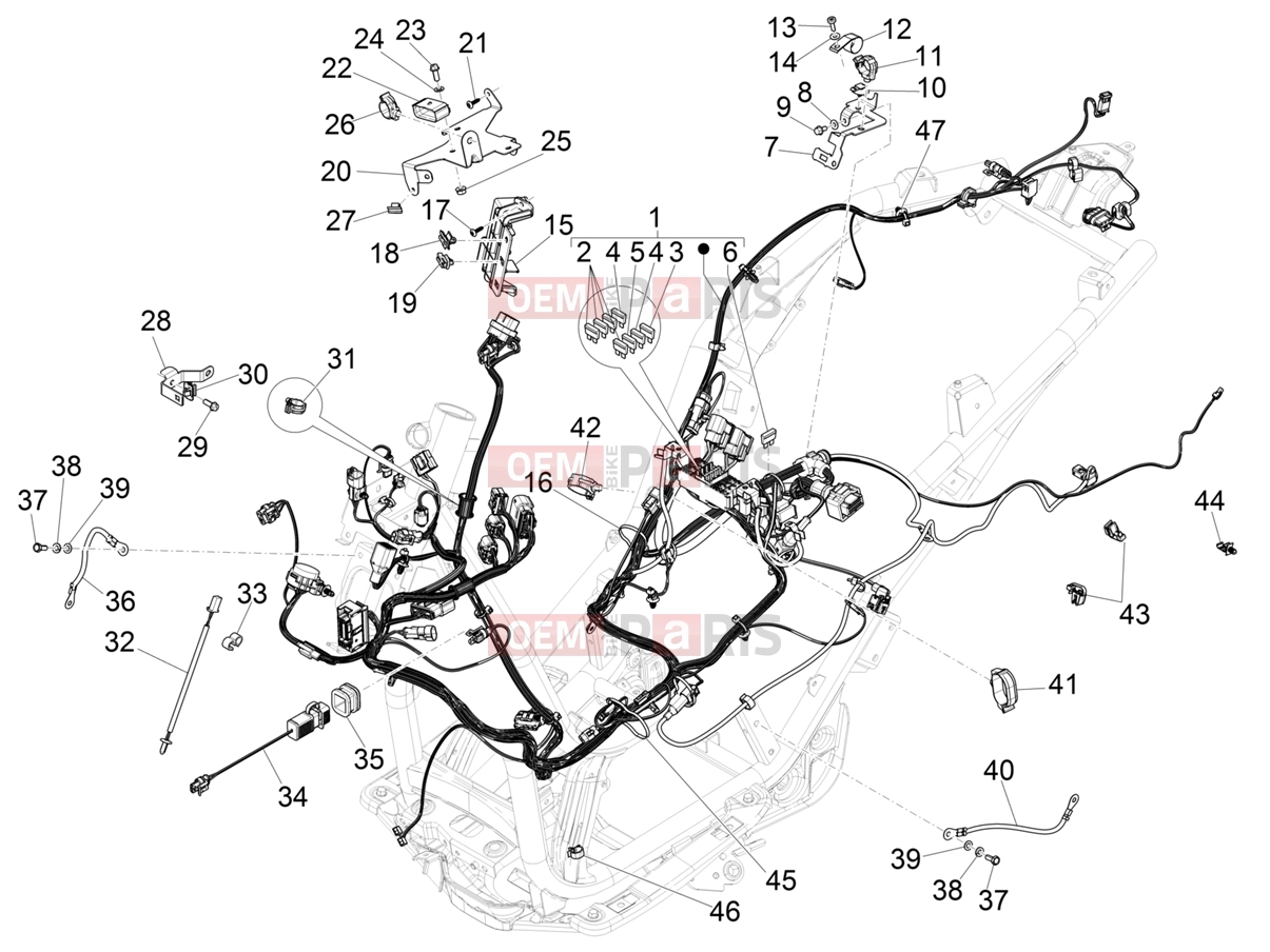 Electrical system » Main cable harness - Piaggio Beverly 300 Deep Black E5 MY23 (EU) 2024