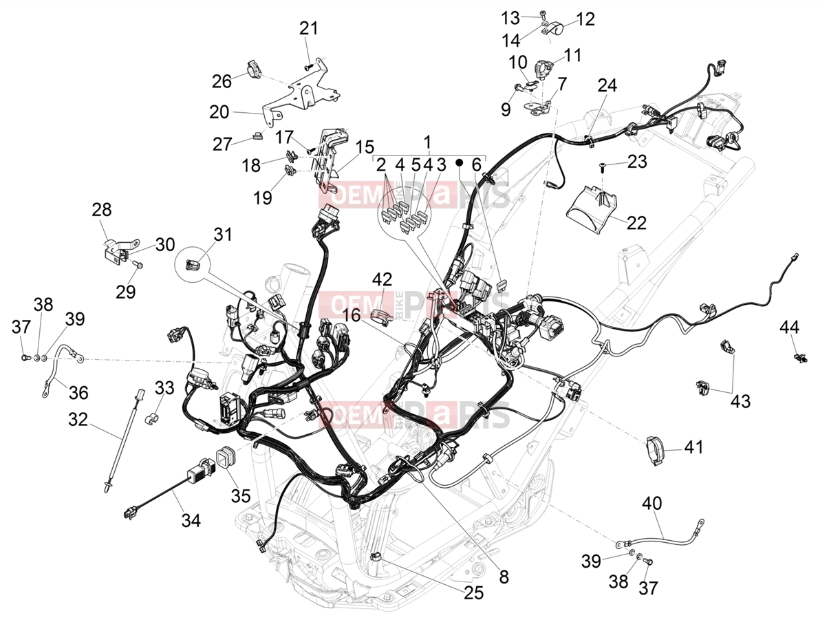 Electrical system » Main cable harness - Piaggio BV 400 Deep Black E5 (CA, USA) 2024