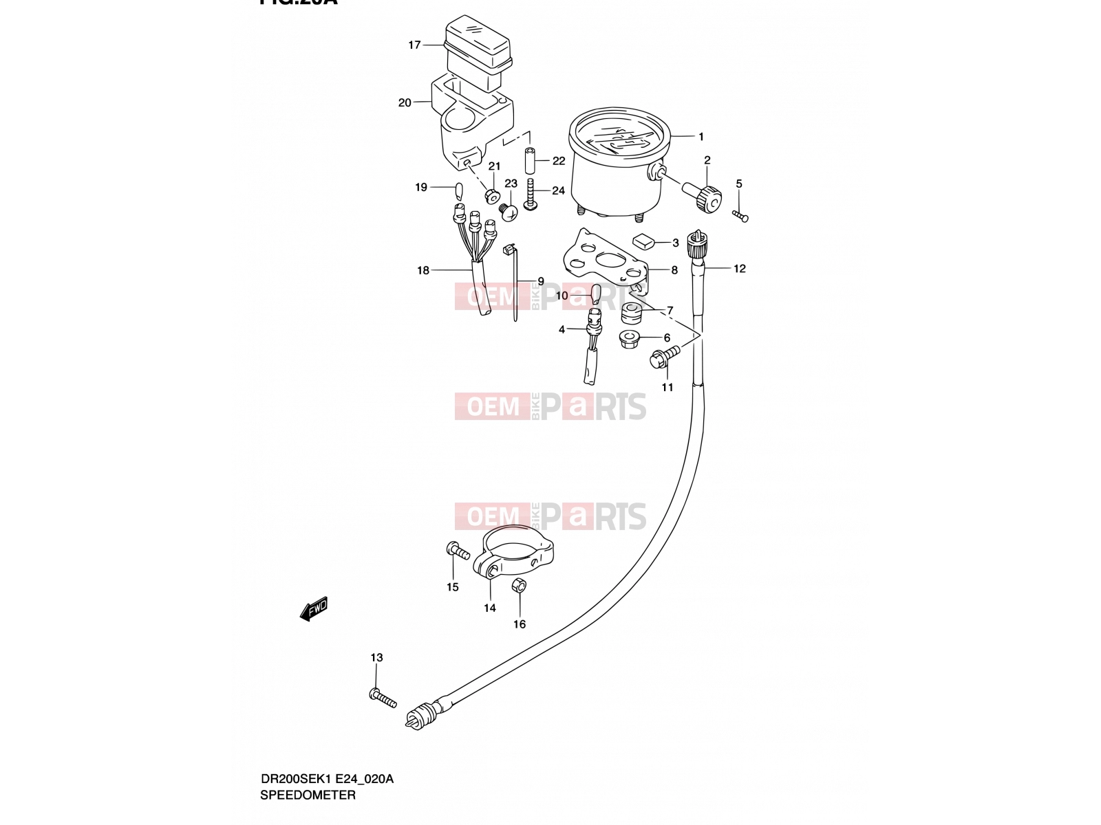 SUZUKI DR200SE K2 (2002) (E06,E24) 20A - SPEEDOMETER (MODEL K2/K3/K4/K5 E06,E24)