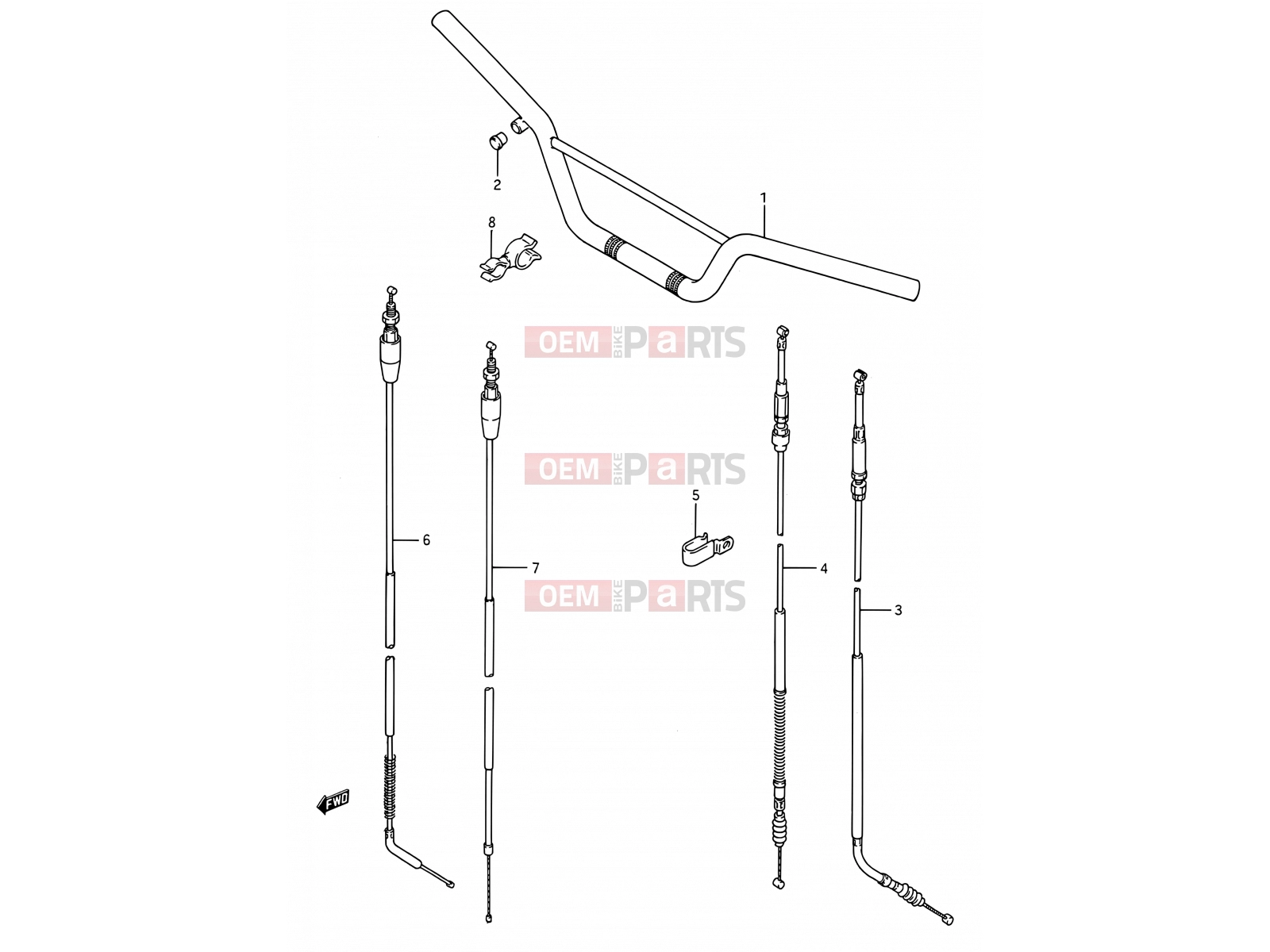 27 - HANDLEBAR - CONTROL CABLE - Suzuki RM80 S (1995) (E03,E28,E33)