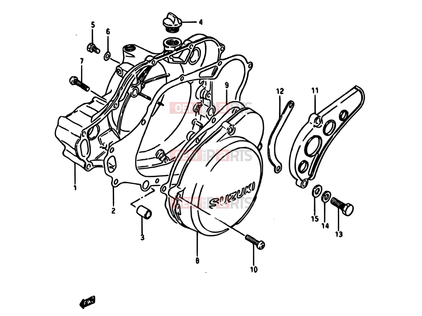 SUZUKI TS250X G (1986) 5 - CRANKCASE COVER