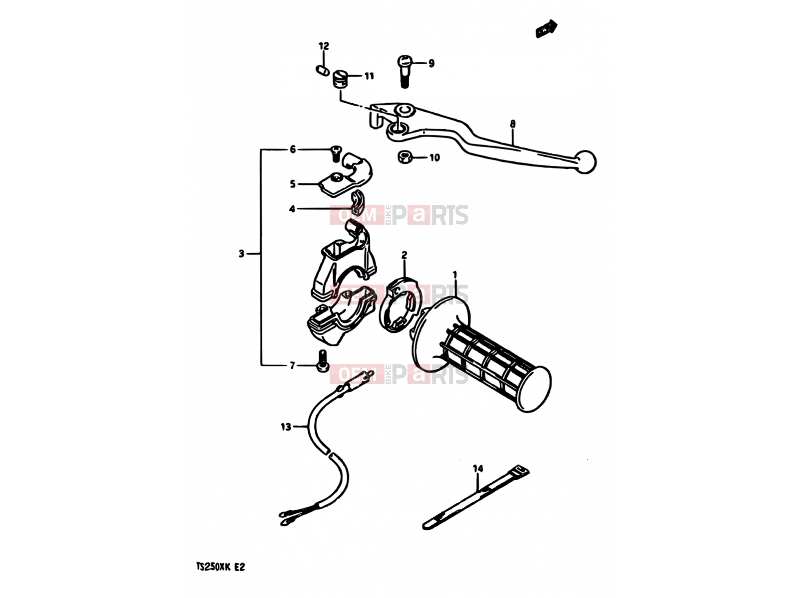 SUZUKI TS250X K (1989) 47 - RIGHT HANDLE SWITCH (MODEL E,MODEL G E17,E18,E22)