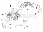 Carburettor, assembly - Union pipe - Piaggio Fly 125 2007